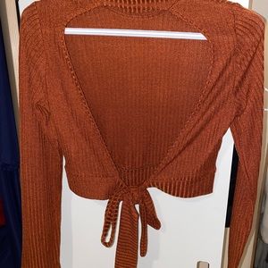 Burnt Orange Long Sleeve Open Back Top